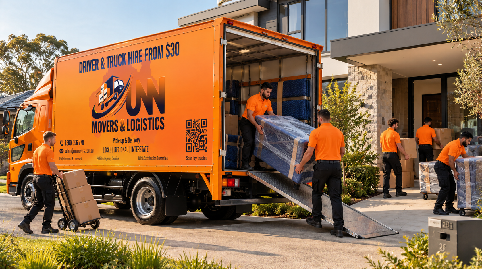 UNN moving truck being loaded with boxes at a home